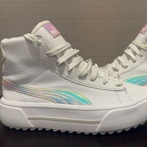 Puma Women's White Sneakers with holographic Iridescent Details